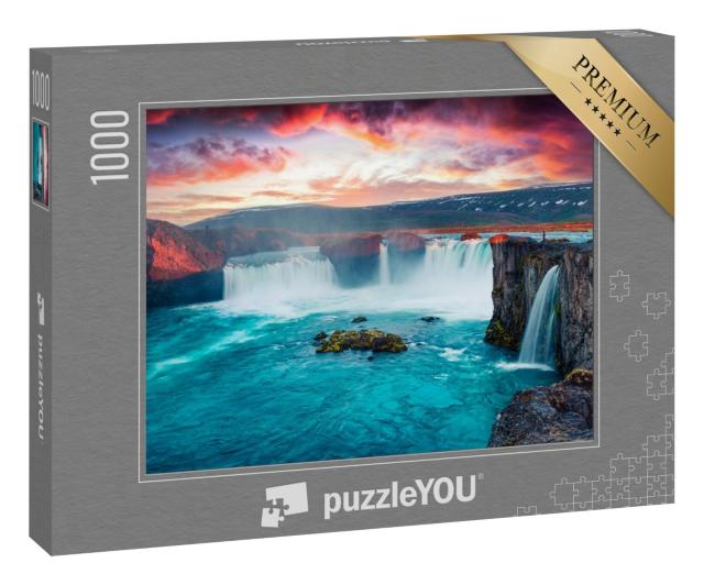 Puzzle 1000 Teile „Unglaubliche Sommermorgenszene am Godafoss-Wasserfall in Island, Europa“