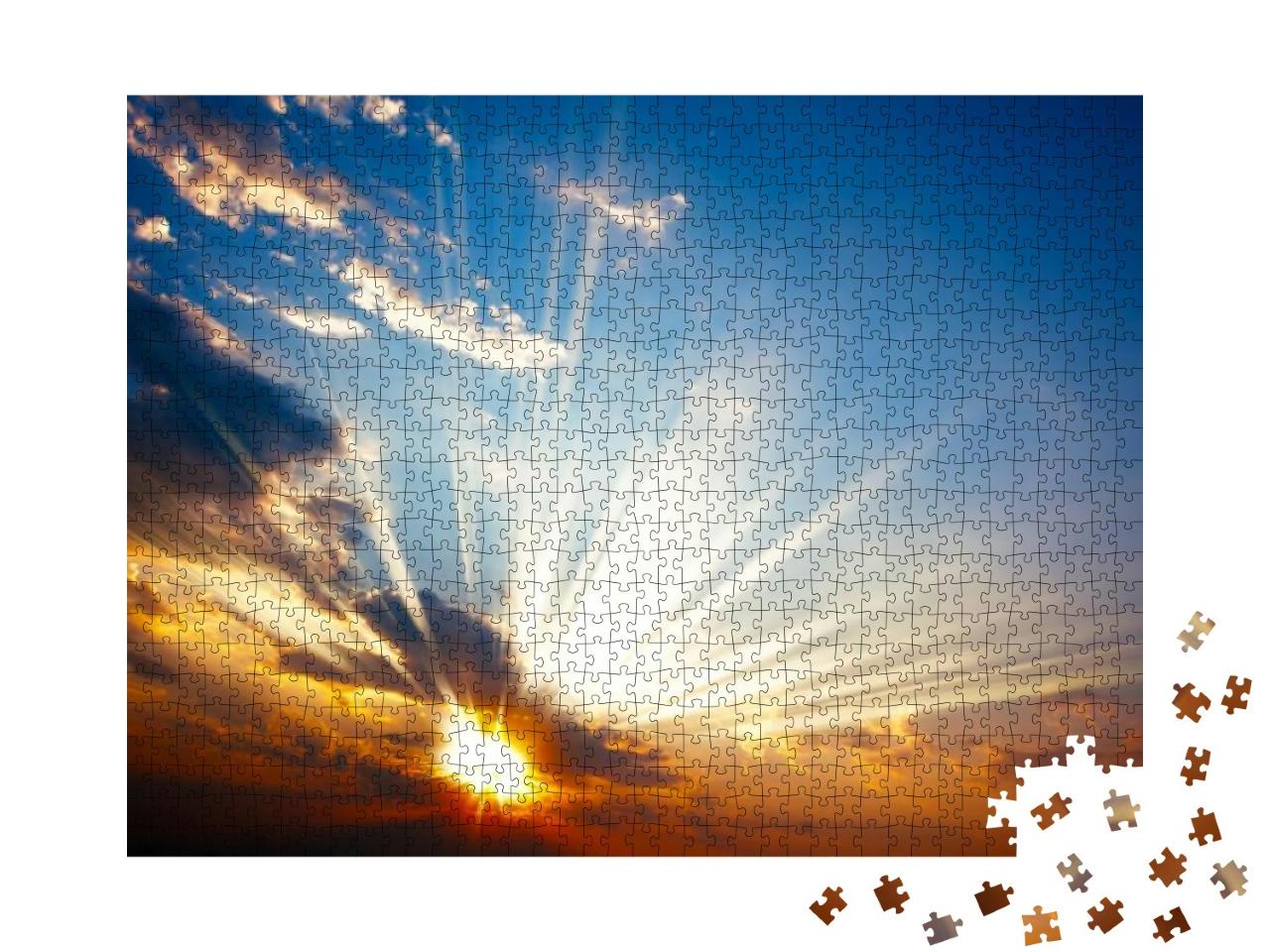 Puzzle 1000 Teile „Magischer Sonnenuntergang hinter dunklen Wolken“