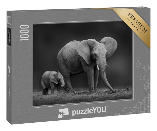 Puzzle 1000 Teile „Afrikanische Elefantenmutter und Sohn“