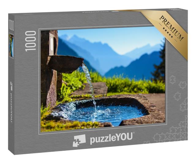 Puzzle 1000 Teile „Alpen: Wasserquelle im Gebirge, Becken, unscharfer Hintergrund“