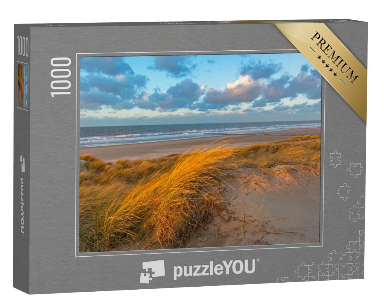 Puzzle 1000 Teile „Der Wind weht durch die Dünengräser in den Sanddünen der Stadt Ostende in Flandern“