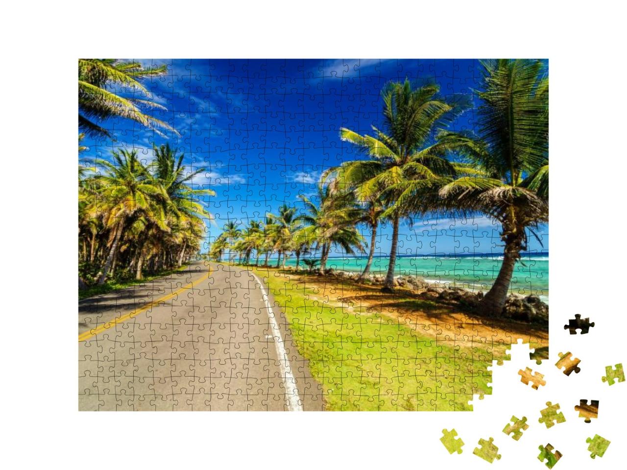 Puzzle 500 Teile „Autobahn neben dem türkisfarbenen Karibischen Meer, Kolumbien“