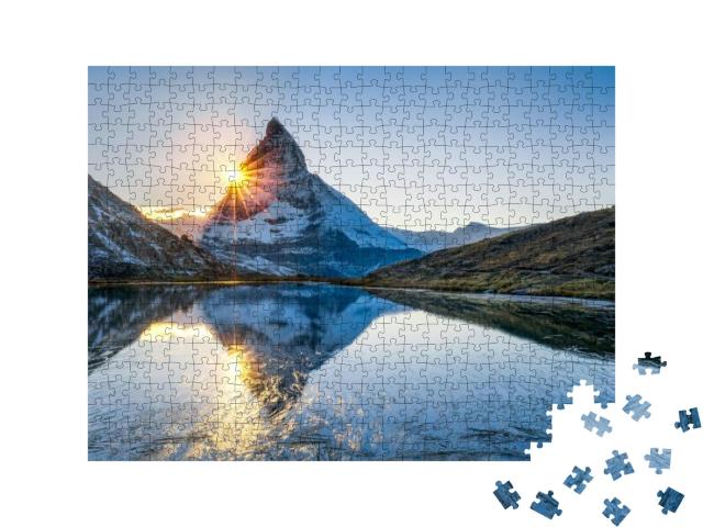 Puzzle 500 Teile „Riffelsee und Matterhorn im Kanton Wallis, Schweiz“