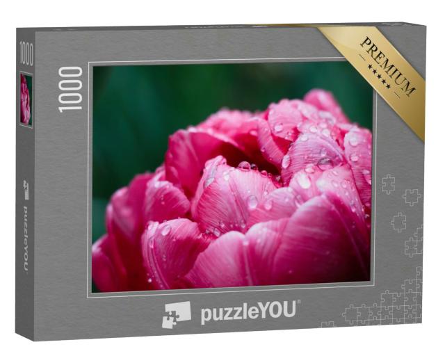 Puzzle 1000 Teile „Makroaufnahme: Tulpenblüte und Wassertropfen“