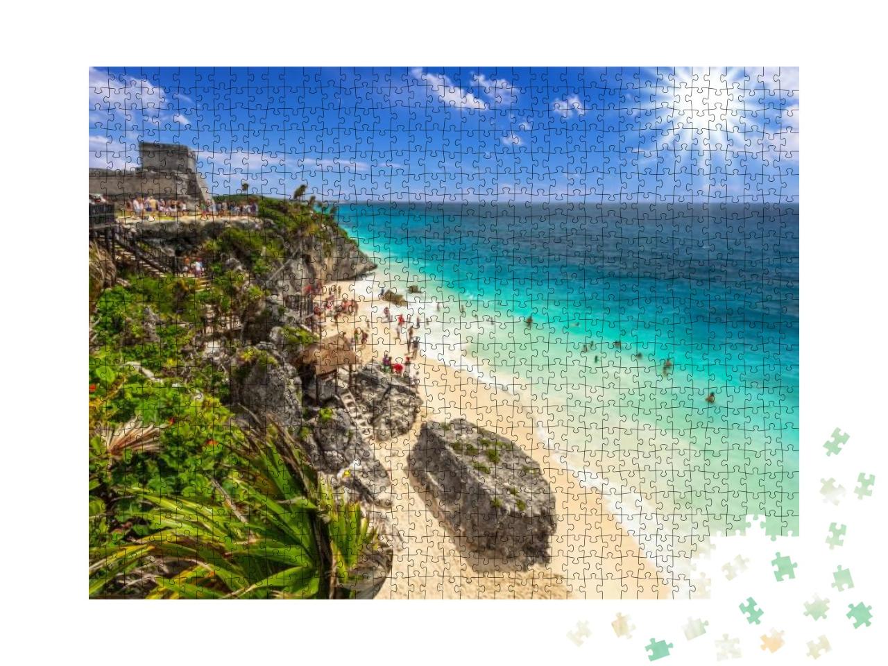 Puzzle 1000 Teile „Wunderschöner Strand von Tulum am Karibischen Meer, Mexiko“