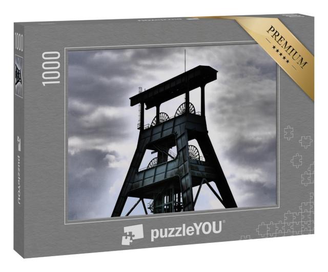 Puzzle 1000 Teile „Alter Förderturm im Ruhrgebiet, schwarz-weiß“