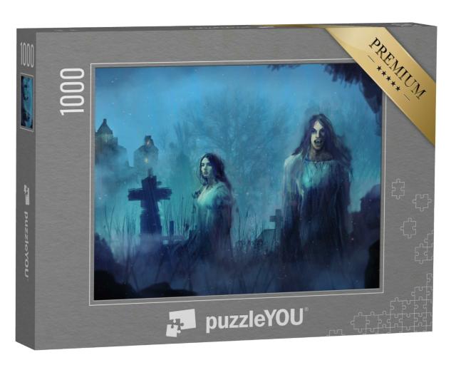 Puzzle 1000 Teile „Digitale Kunst: Gothic-Vampire auf dem Friedhof“