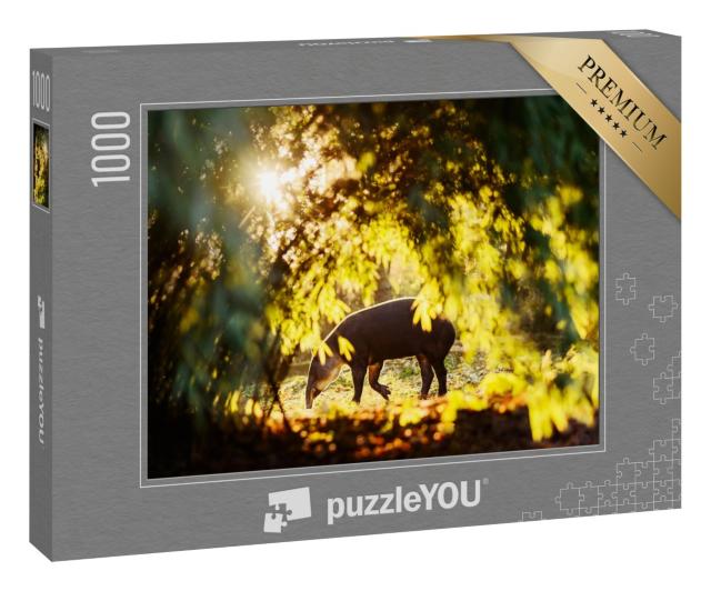 Puzzle 1000 Teile „Tapir in strahlendem Sonnenlicht im Wald eines Zoos“