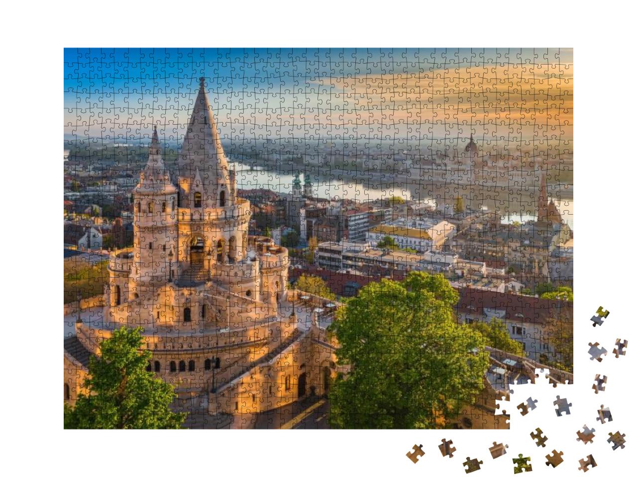 Puzzle 1000 Teile „Sonnenaufgang über der Fischerbastei in Budapest, Ungarn“