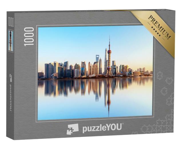 Puzzle 1000 Teile „Skyline von Shanghai mit perfekter Wasserreflektion“