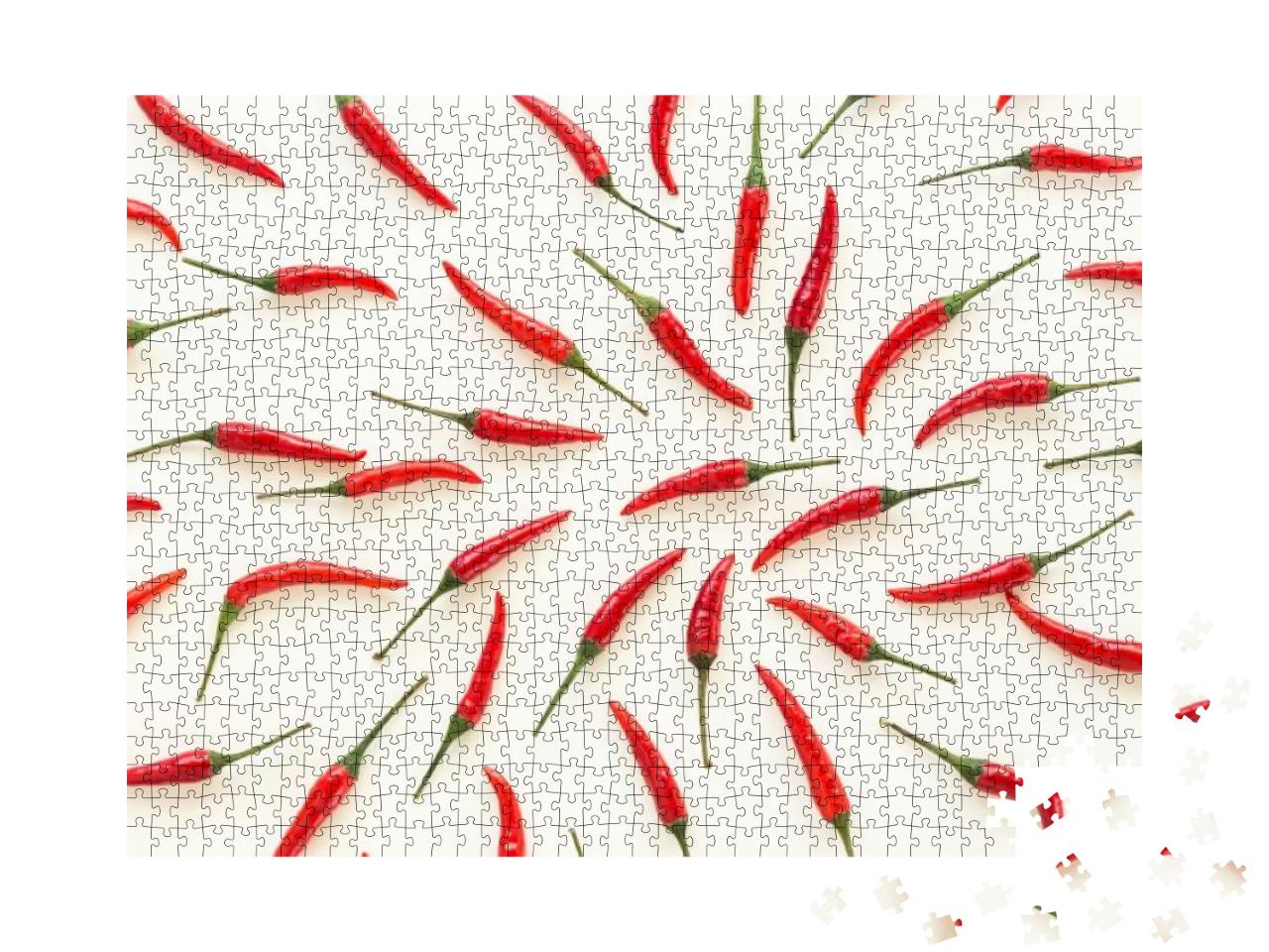 Puzzle 1000 Teile „Eine Menge von roten Chilischoten auf einem weißen Hintergrund“