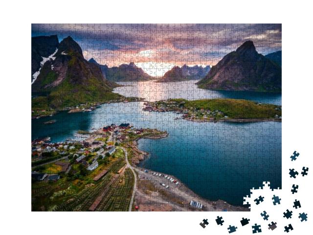Puzzle 1000 Teile „Unverwechselbare Landschaft der Lofoten, Norwegen“