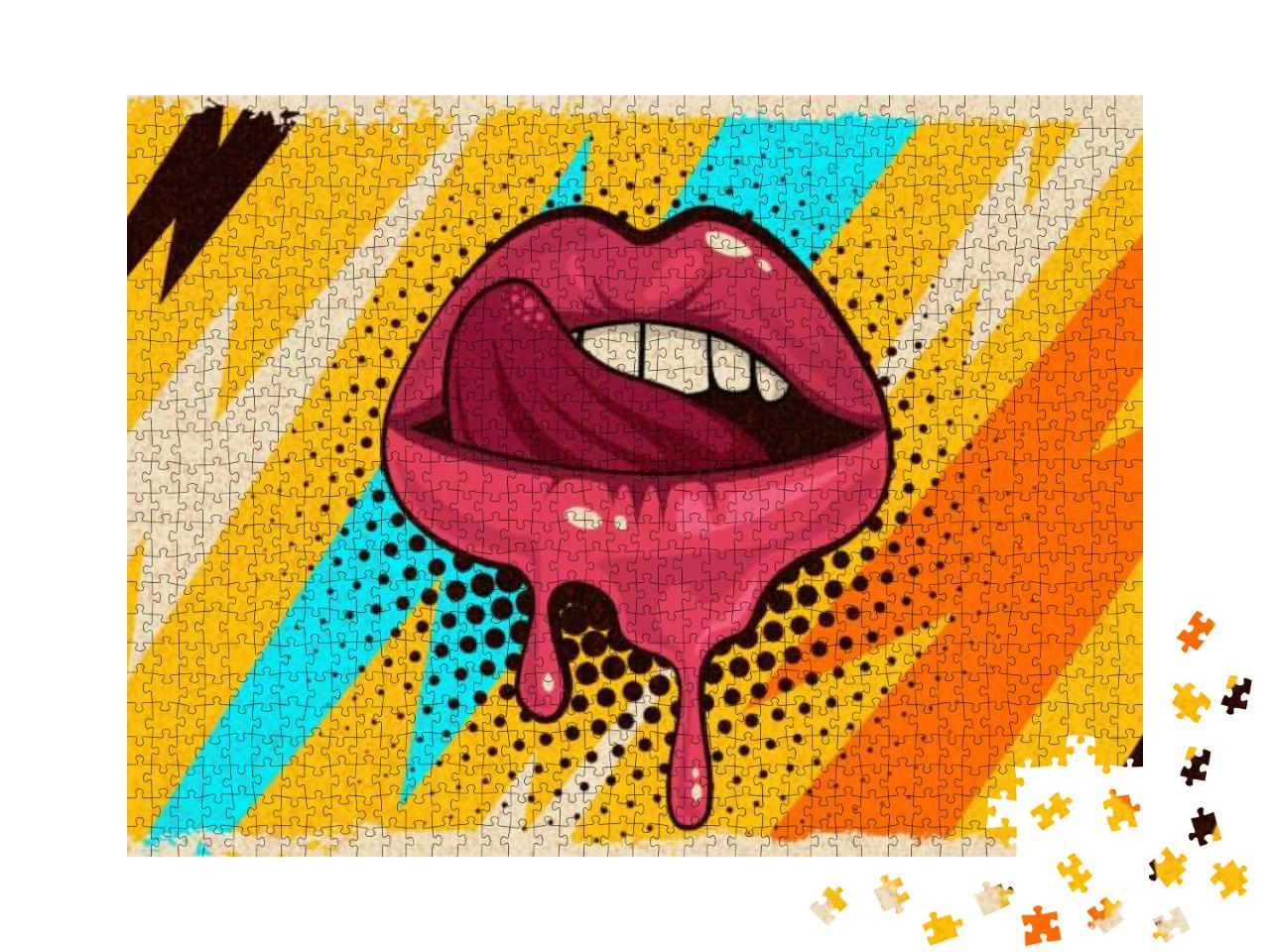 Puzzle 1000 Teile „Pop-Art: Rosa, rote Lippen, Mund und Zunge“