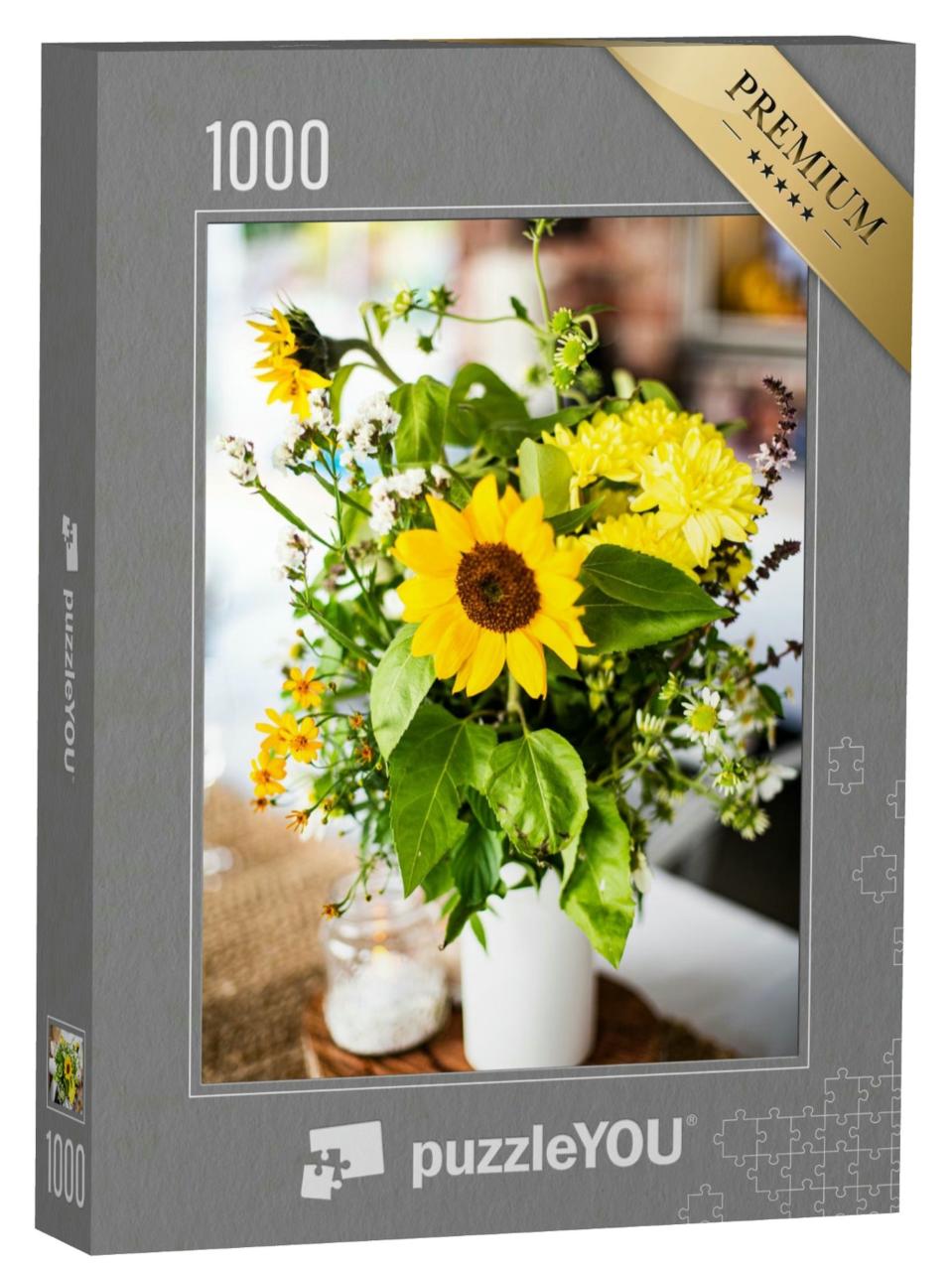 Puzzle 1000 Teile „Gelbe Sonnenblumen: Tischdeko für Hochzeiten“