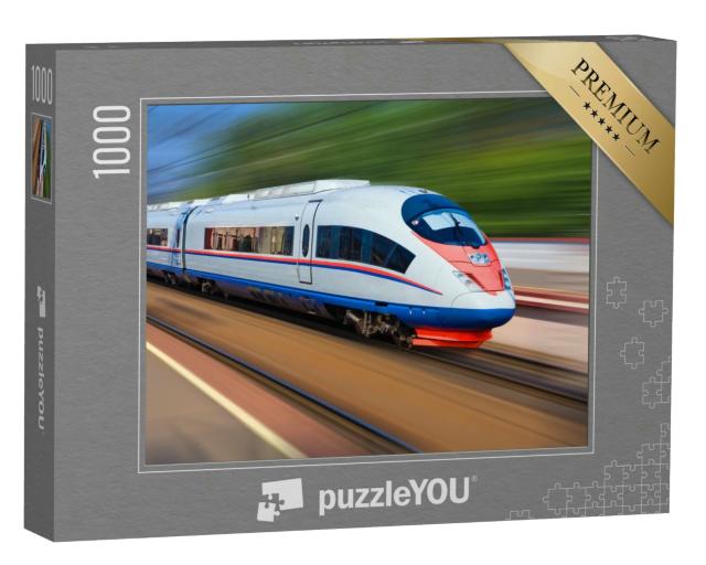 Puzzle 1000 Teile „Moderner Nahverkehrszug: Bewegung auf dem Gleis“