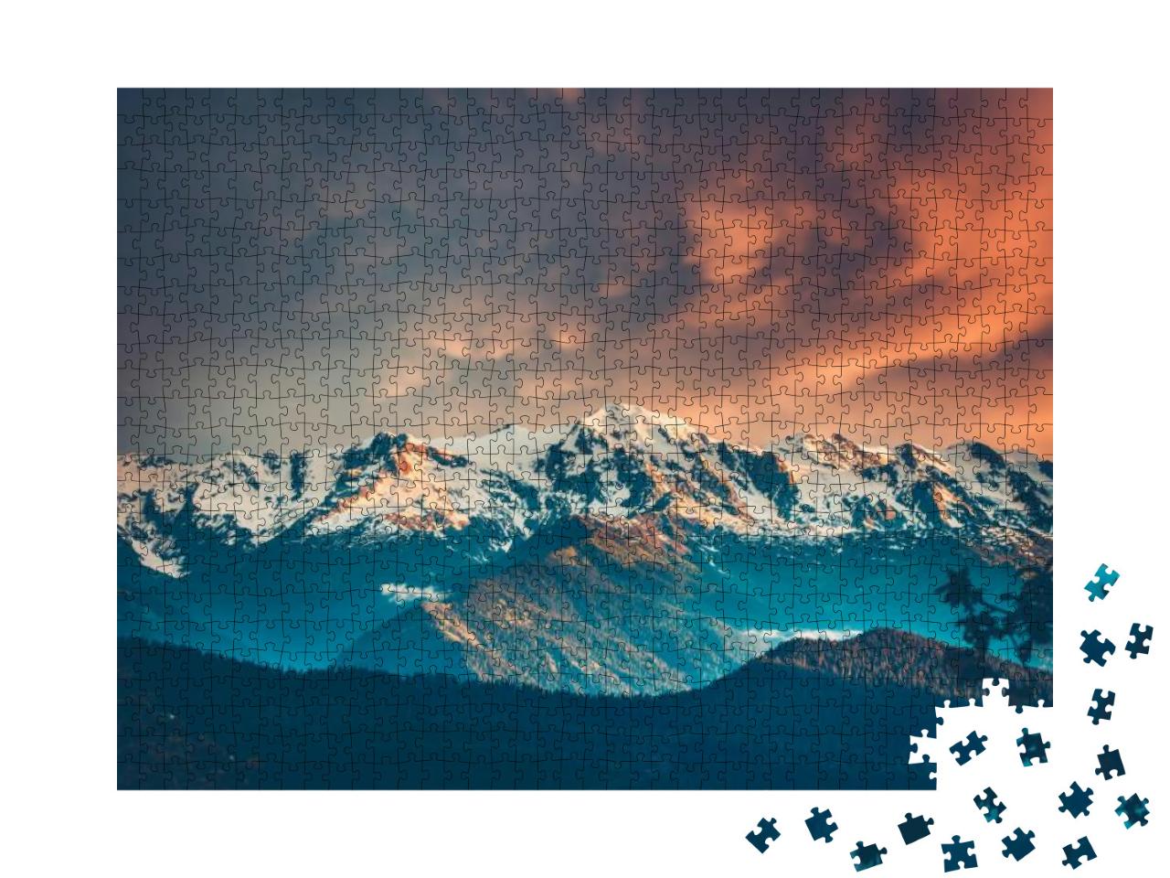 Puzzle 1000 Teile „Beeinduckende Berglandschaft, Kaukasischer Hauptkamm, Georgien“