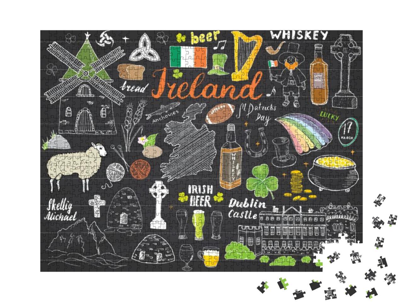 Puzzle 1000 Teile „Irland in gezeichneten Skizzen“