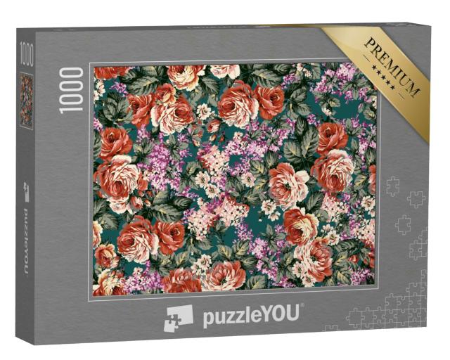 Puzzle 1000 Teile „Illustration: Vintage-Rosem im Garten“