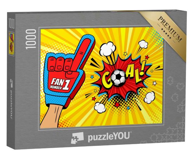 Puzzle 1000 Teile „Retro-Comic-Stil: männliche Hand feiert ein Tor“
