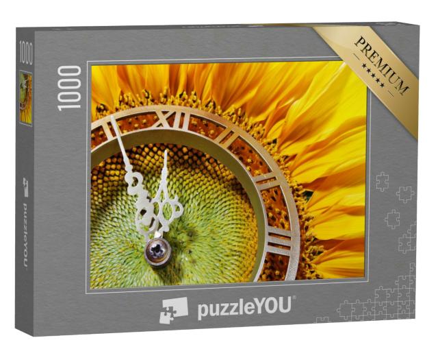 Puzzle 1000 Teile „Sonnenblumen-Uhr als Metapher für das Herannahen der Mittagszeit“