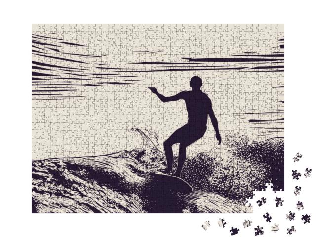 Puzzle 1000 Teile „Illustration: Silhouette eines Surfers“