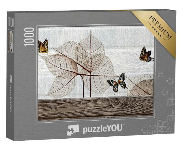 Puzzle 1000 Teile „Kunst in Öl: Blätter und Schmetterlinge“
