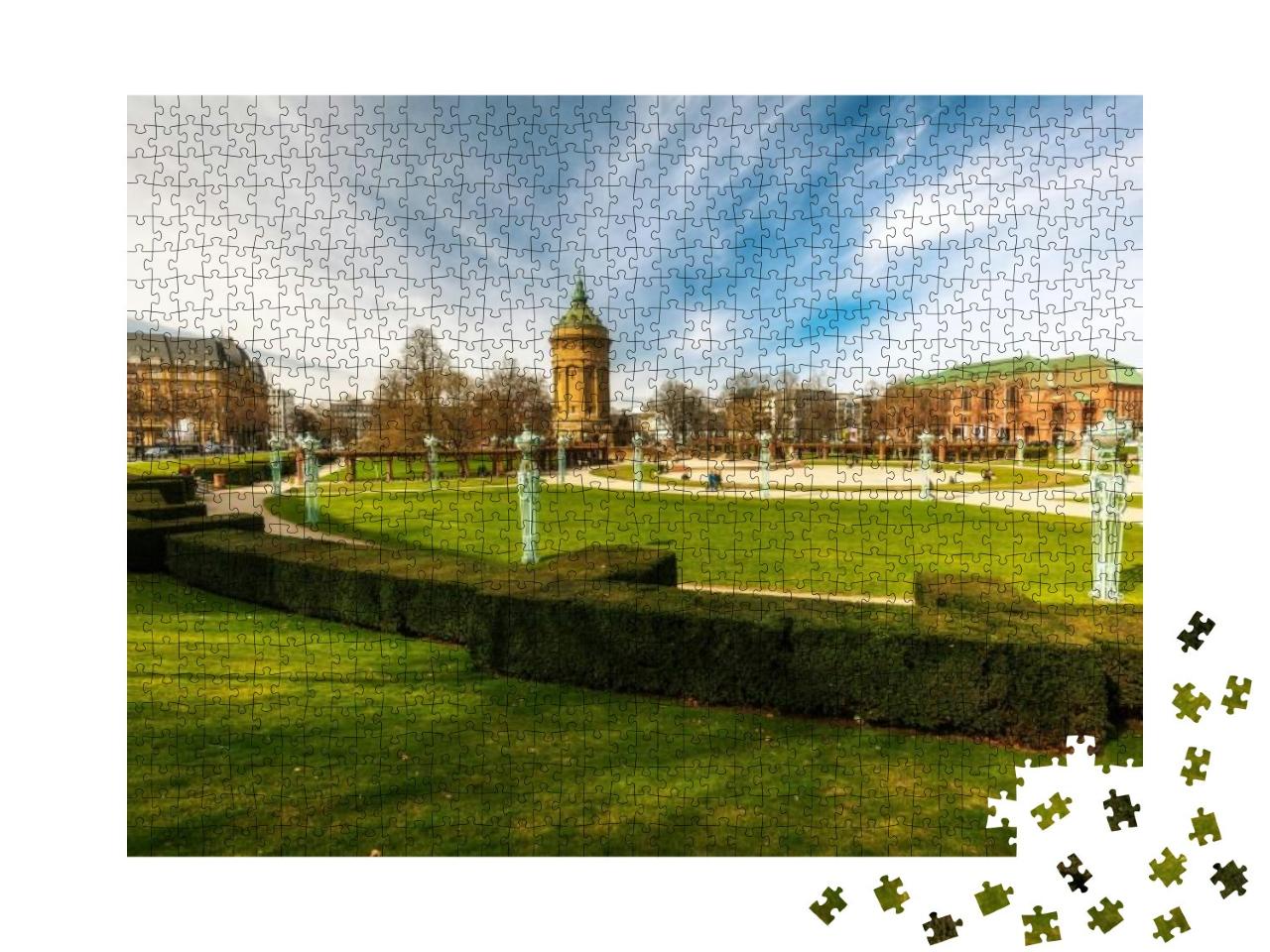 Puzzle 1000 Teile „Wasserturm mit Park in Mannheim“