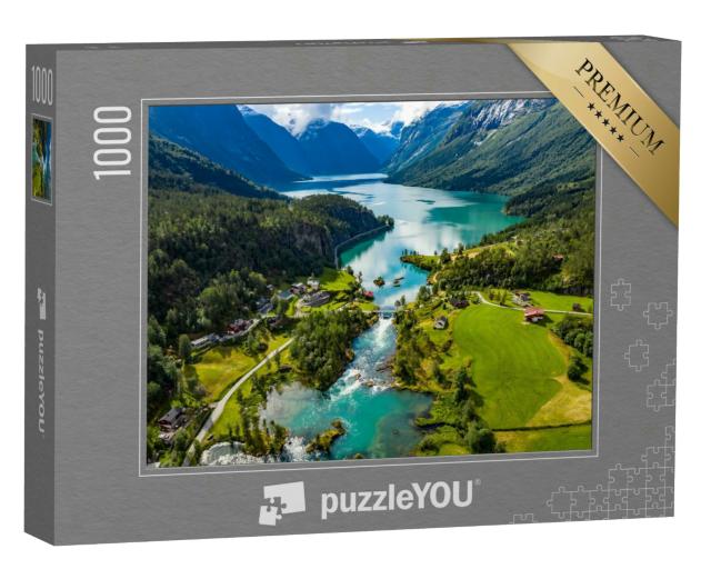 Puzzle 1000 Teile „Wunderschöne Natur in Norwegen: Der Lovatnet See im Lodal Tal“
