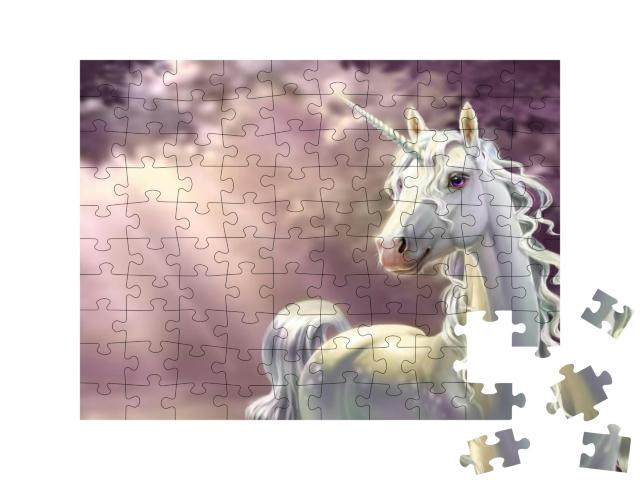 Puzzle 100 Teile „Einhorn im Wald, Nahaufnahme“