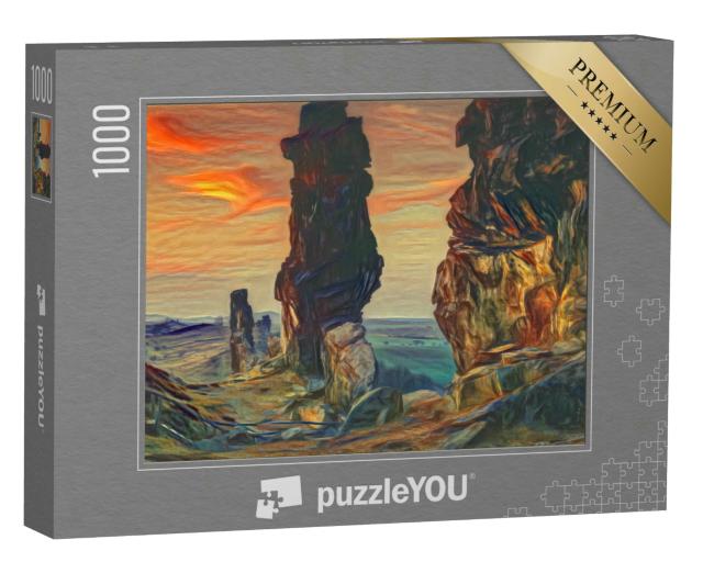 Puzzle 1000 Teile „im Stil von Edvard Munch, Der Schrei - Teufelsmauer im Harz, Deutschland“