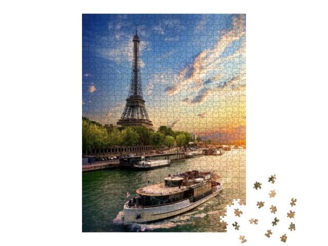 Puzzle 1000 Teile „Am Ufer der Seine: Paris im Abendlicht“
