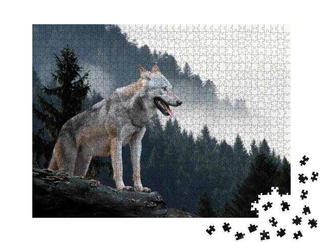 Puzzle 1000 Teile „Timberwolf im Gebirge“