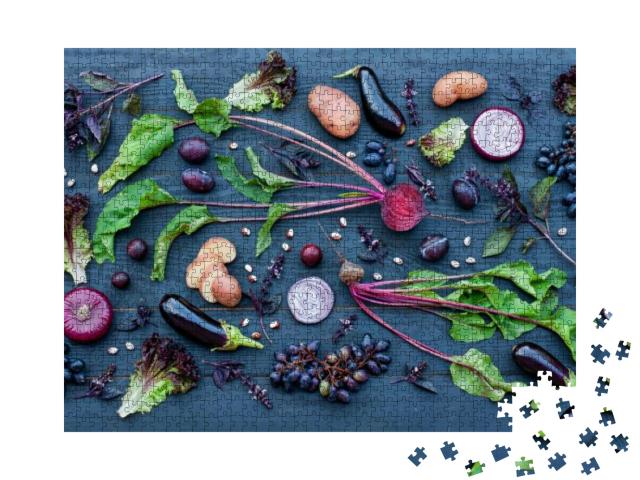 Puzzle 1000 Teile „Sammlung von frischem lila Obst und Gemüse“
