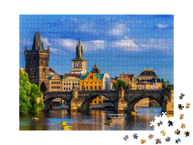 Puzzle 1000 Teile „Prager Innenstadt mit der Karlsbrücke über die Moldau“