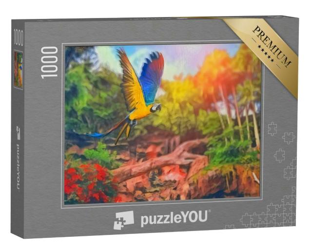 Puzzle 1000 Teile „im Kunst-Stil von Franz Marc - Ara-Papagei im tropischen Regenwald - Puzzle-Kollektion Künstler & Gemälde“