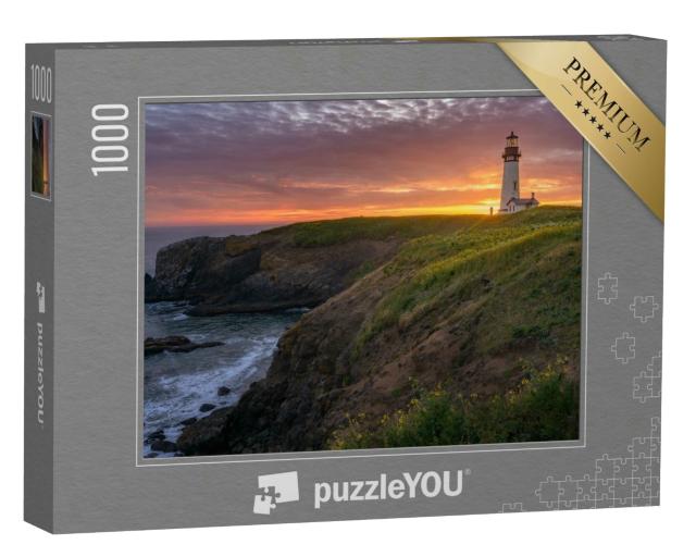 Puzzle 1000 Teile „Küste am Yaquina Head Lighthouse im schönen Sonnenuntergang“
