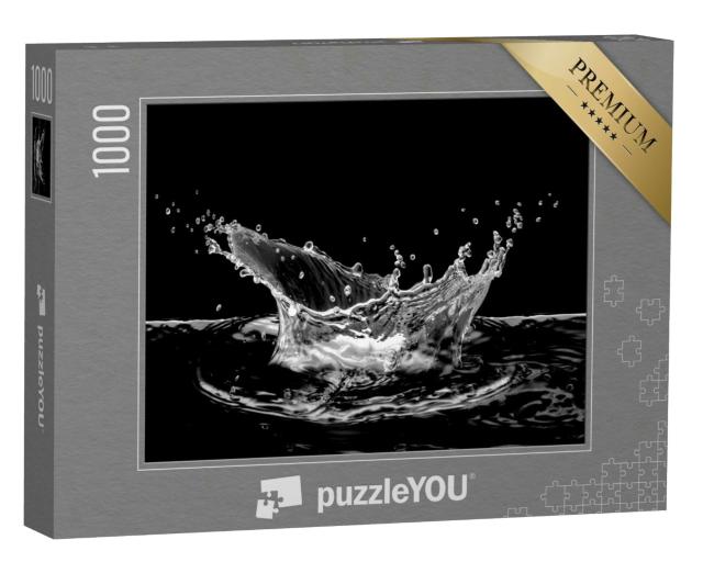 Puzzle 1000 Teile „Wasserspritzer, isoliert auf schwarzem Hintergrund, Wasser“