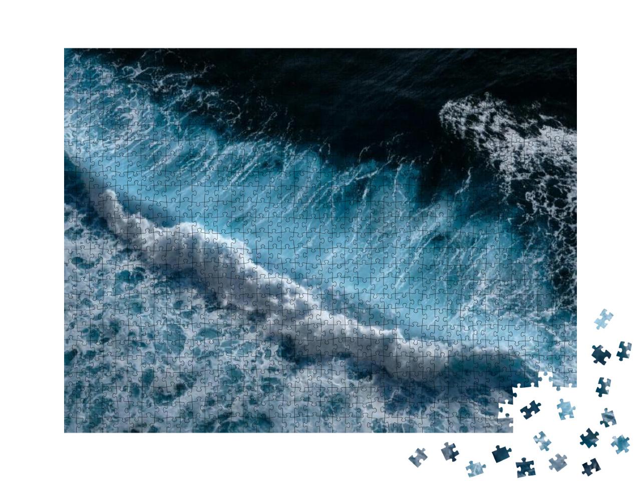 Puzzle 1000 Teile „Luftaufnahme der Wellen im Ozean, blaues, klares, welliges Meerwasser“