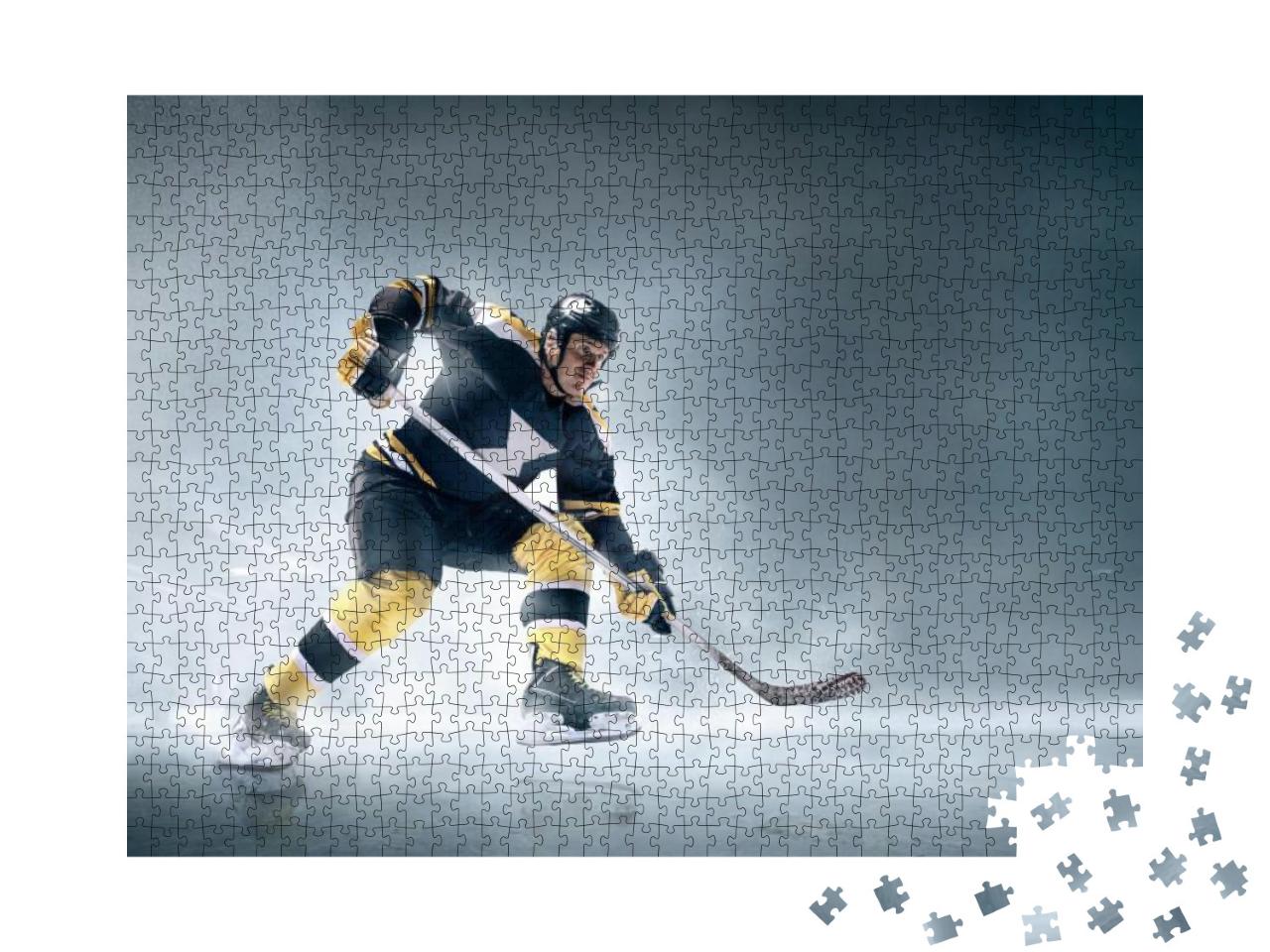 Puzzle 1000 Teile „Eishockeyspieler in Aktion auf dem Eis: Tor!“