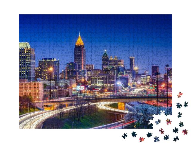 Puzzle 1000 Teile „Atlanta, Georgia, USA: Skyline der Innenstadt am Abend“