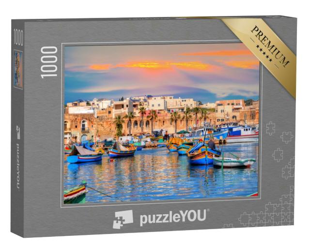 Puzzle 1000 Teile „Traditionelle Häuser und Boote im Stadthafen von Marsaxlokk auf Malta“