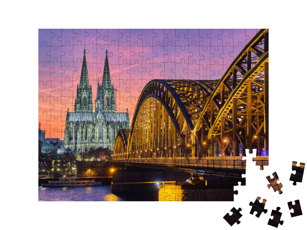 Puzzle 200 Teile „Kölner Dom und Hohenzollernbrücke bei Sonnenuntergang“