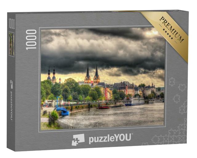 Puzzle 1000 Teile „Koblenzer Deich unter dunklen Regenwolken“