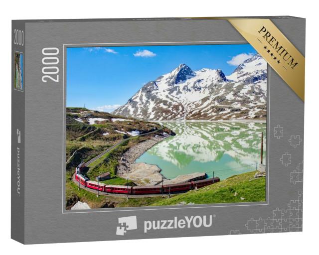 Puzzle 2000 Teile „Zug am wunderschönen Berninapass in der Schweiz“
