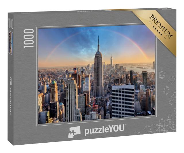 Puzzle 1000 Teile „New York City Skyline mit städtischen Wolkenkratzern und Regenbogen“