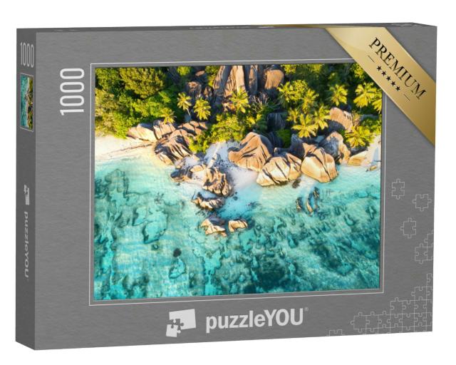 Puzzle 1000 Teile „Vogelperspektive auf den wunderschönen Strand Anse Source D`argent, Seychellen“
