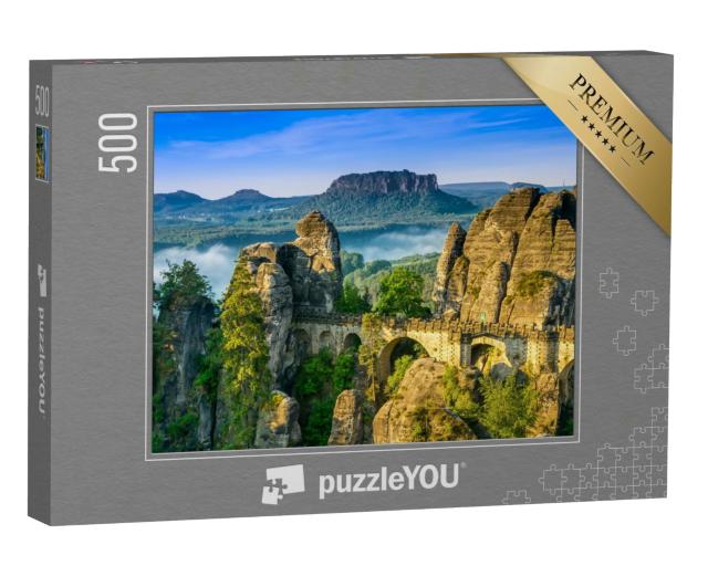 Puzzle 500 Teile „Sonnenaufgang an der Bastei in der Sächsischen Schweiz, Deutschland“