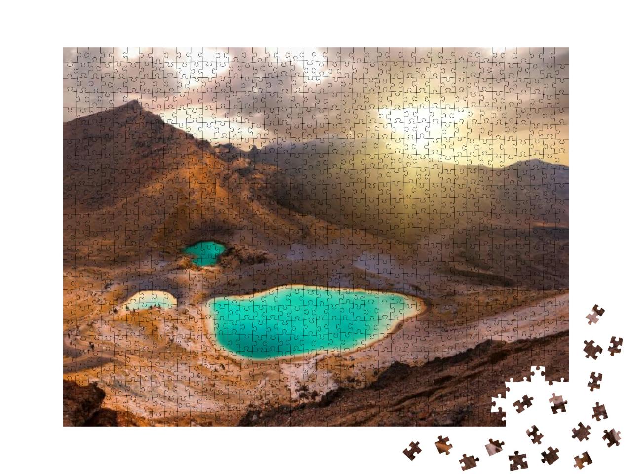 Puzzle 1000 Teile „Sonnenaufgang über den Emerald Lakes, Tongariro National Park, Neuseeland“