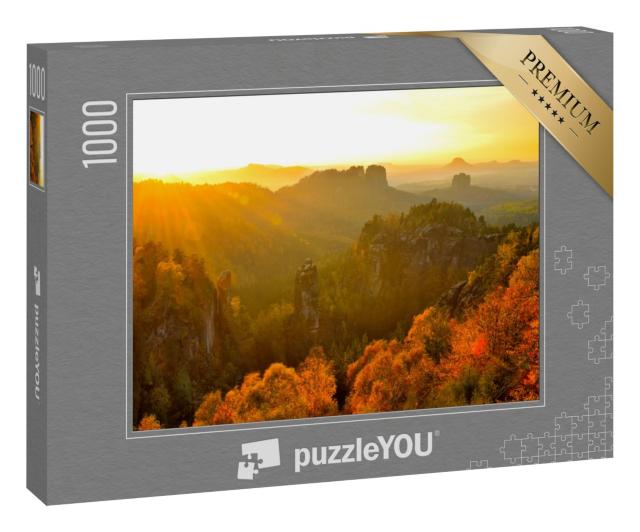 Puzzle 1000 Teile „Sächsische Schweiz: Blick vom Carolafelsen bei Sonnenuntergang“