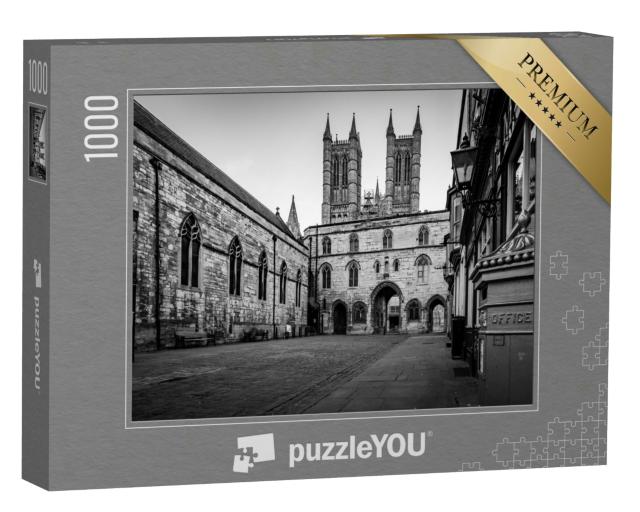 Puzzle 1000 Teile „Lincoln, historische Stadt in England, schwarz-weiß“